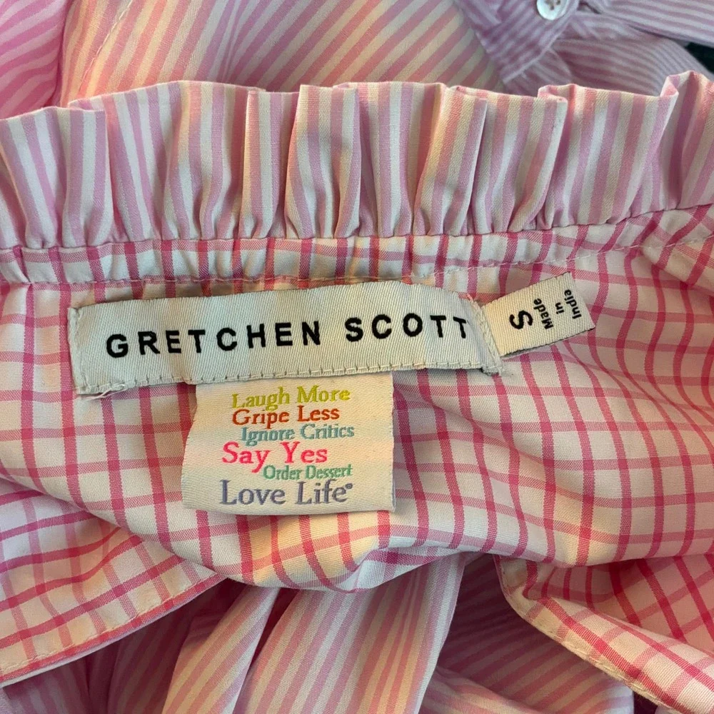Gretchen Scott Pink Stripe Teardrop Dress Ruffle Tiered Preppy Coastal Small